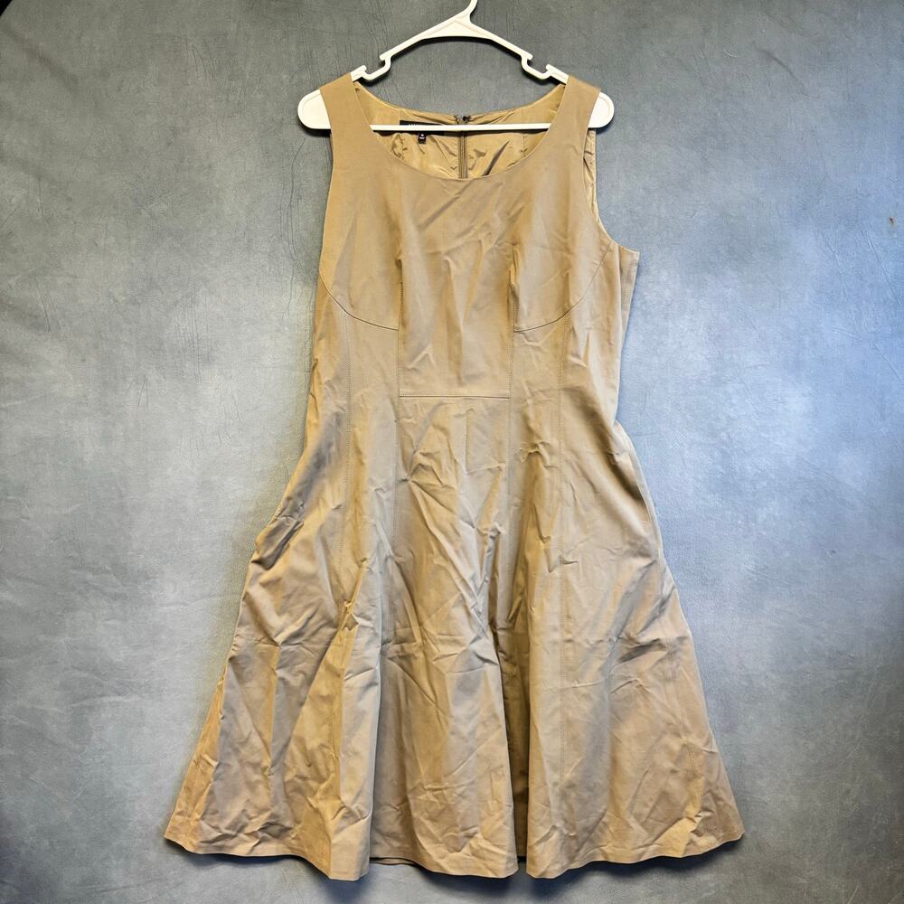Lafayette 148 New York Size 12 Khaki Tan Sleeveless A-Line Midi Dress